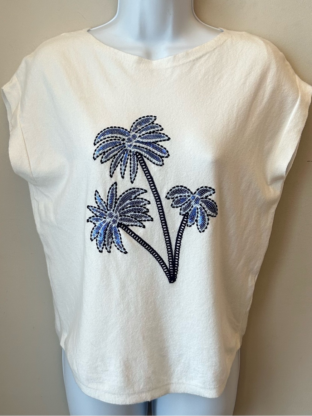 🟢 5 for $25 🟢 LIV Milano Super Soft Short Sleeve Sweater Top Palm Embroidery